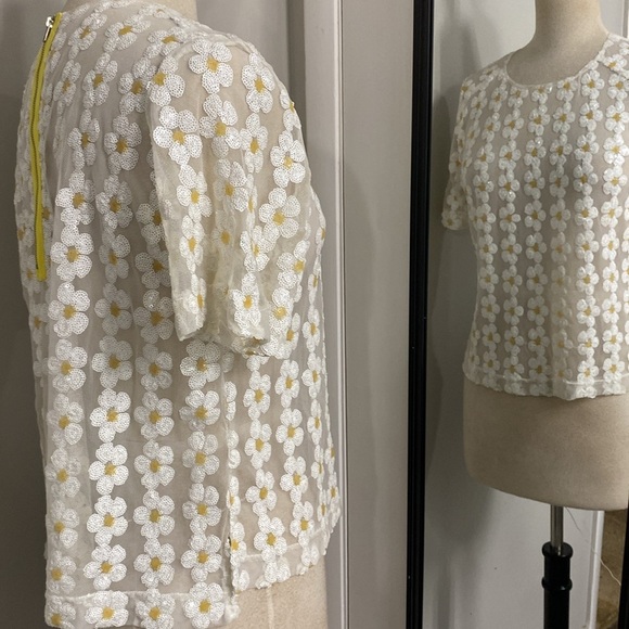 Vintage Alice Moon Daisy Embellished Blouse sequin exposed zipper feminine - Picture 8 of 10
